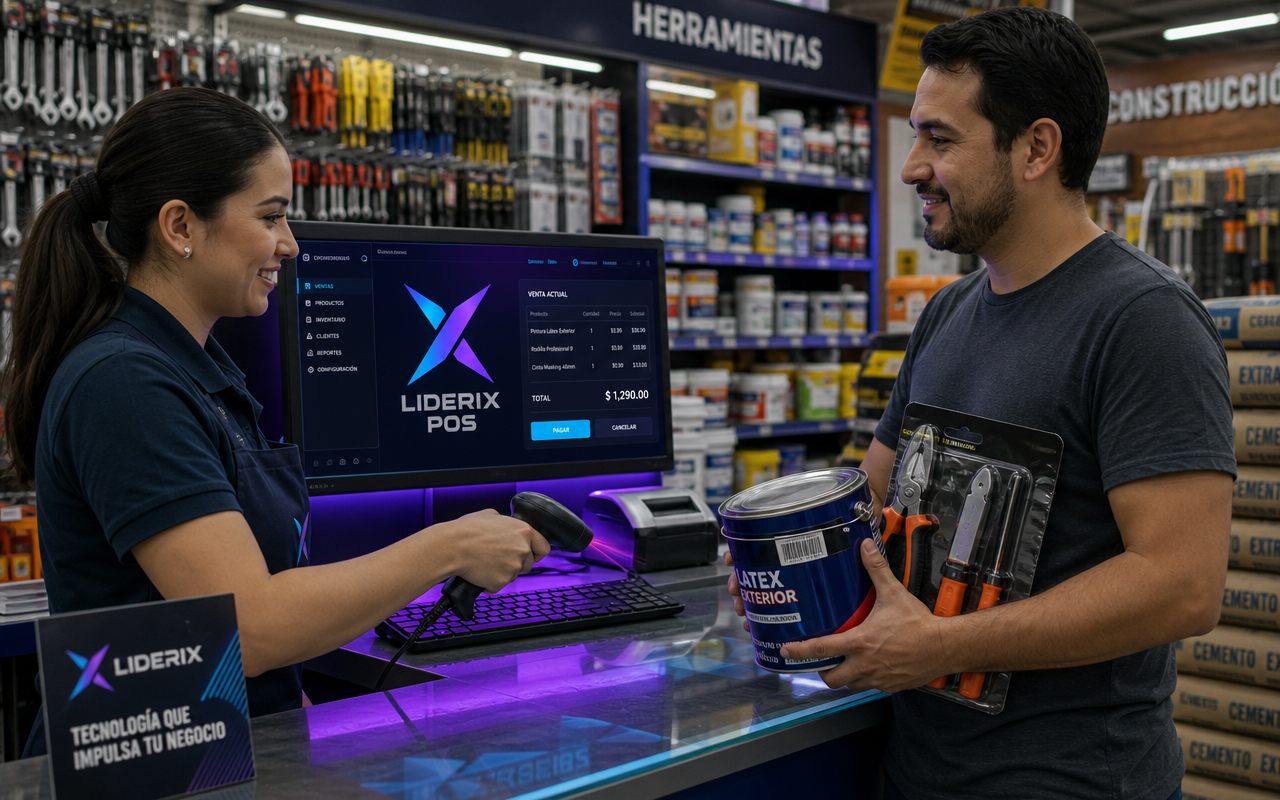Ferretería usando LIDERIX POS con escáner de código de barras